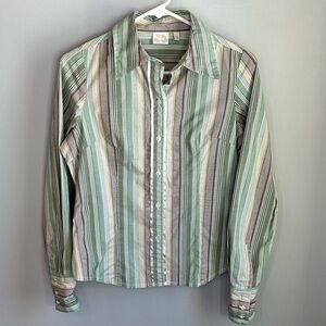 Y2 Blu Striped Long Sleeve Button Up Fitted Blouse Womens Size S